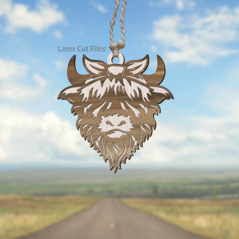 Highland Cow Car Charm SVG Laser Cut Files Bandana Cow SVG Glowforge Files DXF.png
