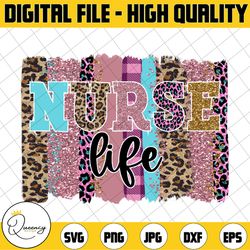 nurse sublimation nurse life work of heart leopard glitter heart love blessed nurse rn png