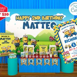 minion birthday party theme editable instant download package