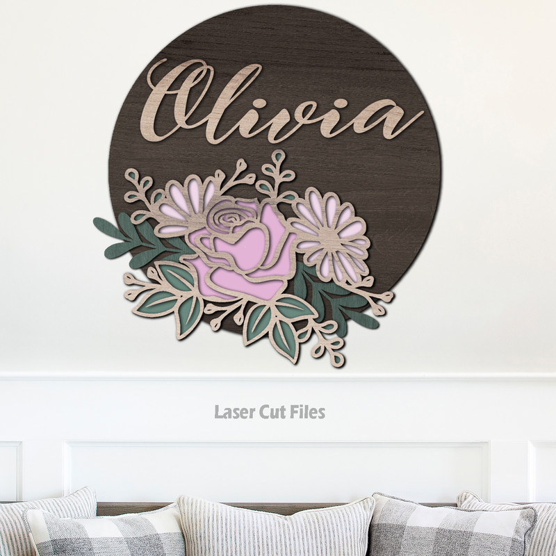 Rose Daisy SVG Laser Cut Files Nursery Decor SVG Monogram SVG Glowforge Files 1.png