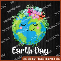 earth day png, cute earth with floral earth day png, planet png, digital file, png high quality, sublimation, instant