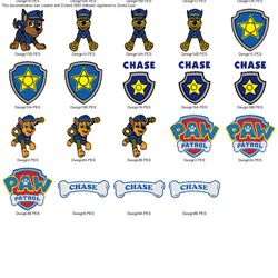 Collection CARTOON CHARACTERS PAW PATROL CHASE Embroidery Machine Designs PES JEF HUS DST EXP VIP XXX