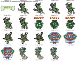 Collection CARTOON CHARACTERS PAW PATROL ROCKY Embroidery Machine Designs PES JEF HUS DST EXP VIP XXX