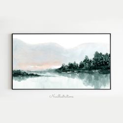 SamsungFrame TV Art Abstract Lake Mountains Watercolor Landscape Neutral Minimalist Downloadable Digital Download