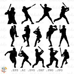 baseball player svg silhouette set cricut sport clipart png