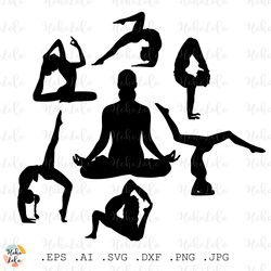 Yoga Asana Poses Svg Yoga Silhouette Stencil Templates Dxf Clipart Png