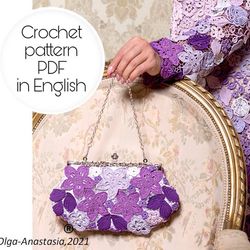 Evening bag  Irish crochet lace crochet pattern , crochet motif , crochet flower pattern , bag crochet pattern .