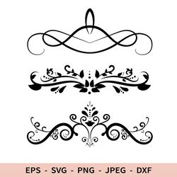 Swirls Border Svg Flourish Svg File for Cricut dxf for laser cut Swoosh SVG Swish Curly Curls SVG Wedding Decorative
