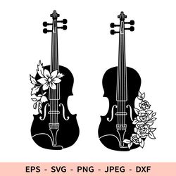 Floral Violin Svg Music Dxf File for Cricut Silhouette Musical instrument with flowers Clipart