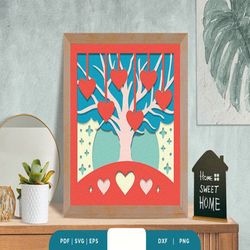 family tree 6 members 3d papercut, shadow box template, paper cutting template, light box svg files, 3d papercut lightbo