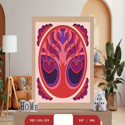 family tree 4 members 3d shadow box svg, shadow box template, paper cutting template, light box svg files, 3d papercut l