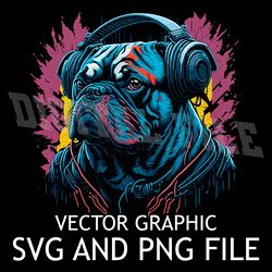 bulldog in headphones svg png download digital sublimation files