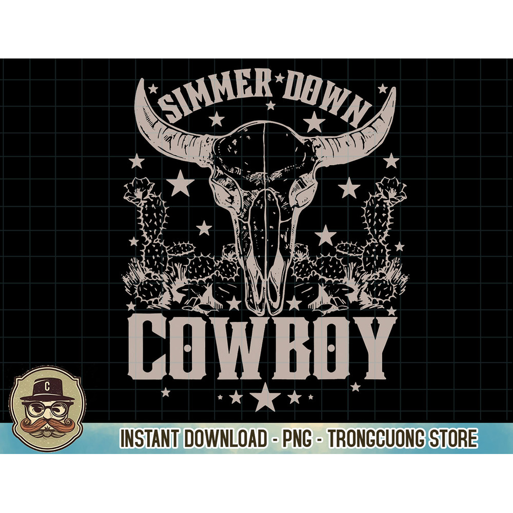 Simmer Down Cowboy Cowgirl, Western Cow Skull T-Shirt copy.jpg