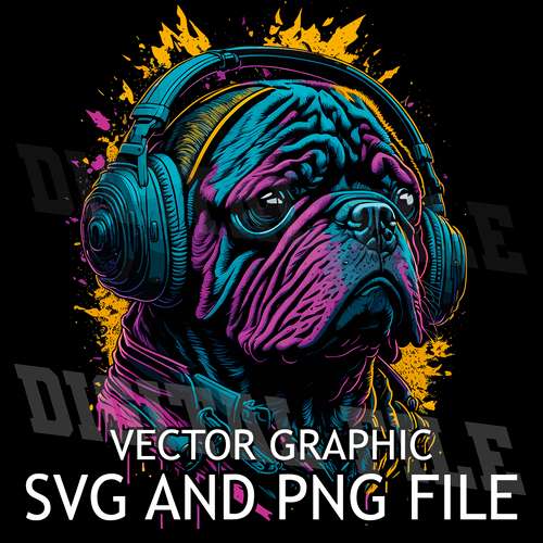 Pug in Headphones SVG PNG DOWNLOAD DIGITAL SUBLIMATION FILES