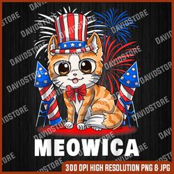 funny meowica cat 4th of july patriotic firework , funny cat merica t-rex fireworks america flag png file