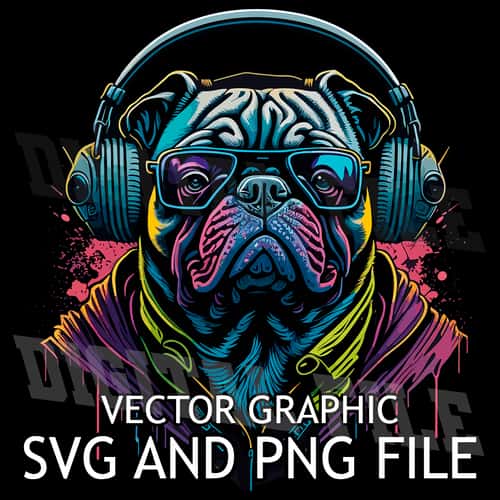 Pug in Headphones SVG PNG DOWNLOAD DIGITAL SUBLIMATION FILES