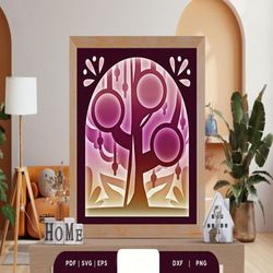 3 members family tree 3d shadow box svg,shadow box template, paper cutting template, light box svg files, 3d papercut li