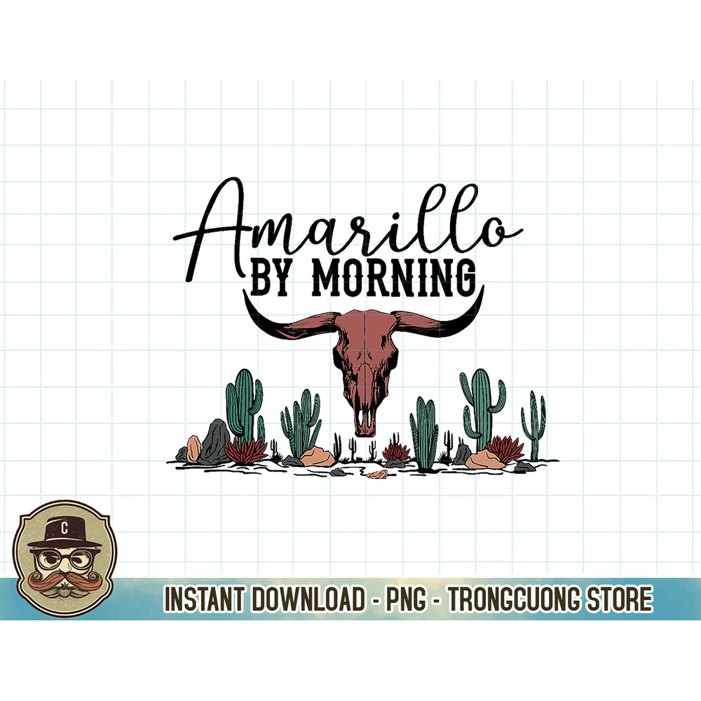 Texas Cactus Amarillo by morning Cowgirl Rodeo Bull Skull T-Shirt copy.jpg