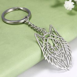 Wolf head keychain, Stainless steel, Origami style