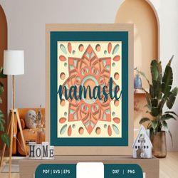 lotus namaste 3d shadow box papercut, shadow box template, paper cutting template, light box svg files, 3d papercut ligh