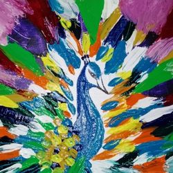 Abstract peacock digital poster Oil impasto painting