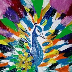 abstract peacock digital poster oil impasto painting