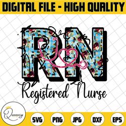 plaid floral rn registered nurse png - instant digital download