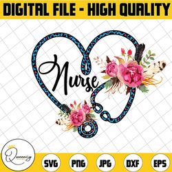 leopard nurse stethoscope sublimation, nursing png, rn digital download, nurse shirt, essential, floral watercolor, png