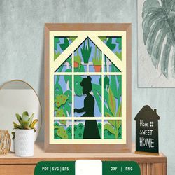 greenhouse 3d shadow box papercut, shadow box template, paper cutting template, light box svg files, 3d papercut lightbo