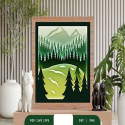 Lake in the Forest 3D Shadow Box SVG, Shadow Box Template, Paper Cutting Template, Light Box SVG Files, 3D Papercut Ligh