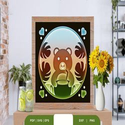 baby bear at the beach 3d paper cut, shadow box template, paper cutting template, light box svg files, 3d papercut light