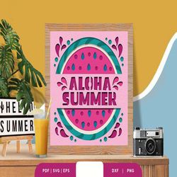 summer watermelon fruit 3d shadow box, shadow box template, paper cutting template, light box svg files, 3d papercut lig