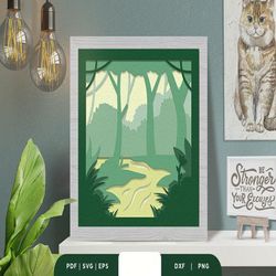 Rain Forest 3D Light Box Paper Cut, Shadow Box Template, Paper Cutting Template, Light Box SVG Files, 3D Papercut Lightb