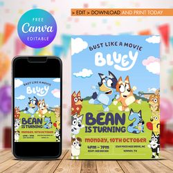 editable bluey 2nd birthday invitation instant download