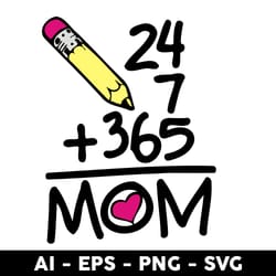 math of mom svg, 24/7 365 mom svg, mom svg, mother's day svg, png dxf eps digital file - digital file