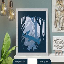 forest 3d shadow box paper cut, shadow box template, paper cutting template, light box svg files, 3d papercut lightbox s