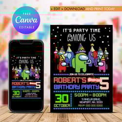 editable among us birthday invitation, among us birthday party invite instant download