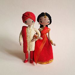 Indian wedding. crochet indian doll couple. indian handmade gift. crochet indian doll