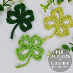 Shamrock crochet pattern, crochet leaf, clover crochet applique, crochet pattern, leaves pattern, crochet motif pattern.
