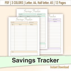 Savings Tracker, Savings Tracker Printable, Savings Planner, Savings Planner Template, Financial planner Template, Print