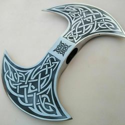 double bit axe head hand forged high carbon steel handmade viking axe gift