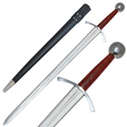 Medieval War Arming Sword 30 Inch with Leather Sheath - Steel Construction for Collectors and Re-enactments
