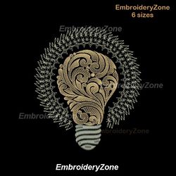 Idea light bulb embroidery design lightbulb electric bulb machine embroidery designs pattern, 6 sizes