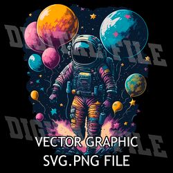 astronaut with balloons in space svg png download digital sublimation files