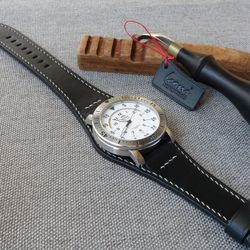 Bund Watch Strap, Black genuine leather, Cuff Band Strap, bund watchband, watch strap, watchband, handmade