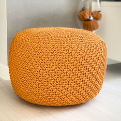Pouf Chair, Round mustard floor pillow, Chunky Knit Pouf, Scandinavian Decor, Round Knitted Pouf Ottoman, Knit footstool