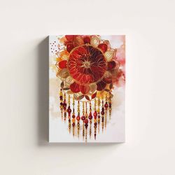 red and gold boho watercolor mandala digital printable wall art