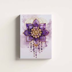 violet and gold boho watercolor mandala digital printable wall art