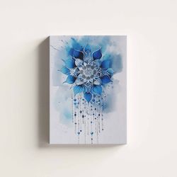 blue boho watercolor mandala digital printable wall art