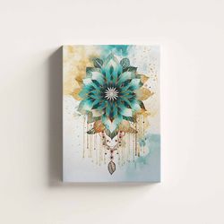 turquoise and gold boho watercolor mandala digital printable wall art